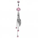 Feather and Chains with Pink CZs Dangle