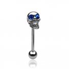 SKULL TONGUE BARBELL w/Blue CZ Eyes
