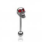 SKULL TONGUE BARBELL w/Red CZ Eyes