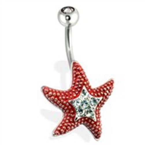 Steel Starfish with CZ Paved Center Navel Ring