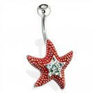 Steel Starfish with CZ Paved Center Navel Ring
