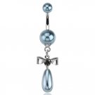 PEARL COATED BLUE NAVEL RING