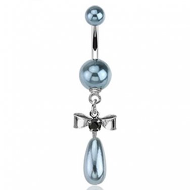 PEARL COATED BLUE NAVEL RING