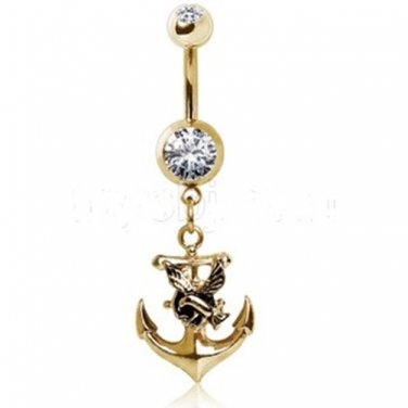Gold Plated Navel Ring with Anchor and Seagull Dangle