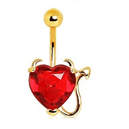 Gold Plated Red Devil Heart Navel Ring