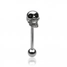 SKULL TONGUE BARBELL w/Black CZ Eyes