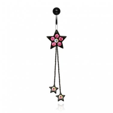 Star Black Epoxy Coated Navel Ring with CZs