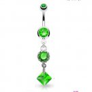 Vintage Style Single Round and Square Green CZ Navel Ring