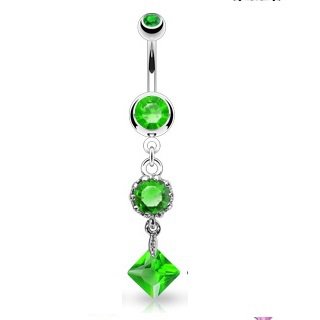 Vintage Style Single Round and Square Green CZ Navel Ring