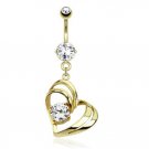 Single Pronged Gem In Hollow Heart Dangle 14kt Gold Plated Navel Ring