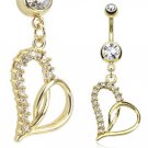 Loop Heart Multi Paved Gemmed Dangle 14kt Gold Plated Navel Ring