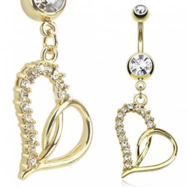 Loop Heart Multi Paved Gemmed Dangle 14kt Gold Plated Navel Ring