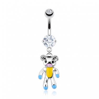 Teddy Bear Epoxy Color Accented Navel Ring