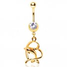 Gold Plated Leaping Dolphin and Heart Dangle Navel Ring