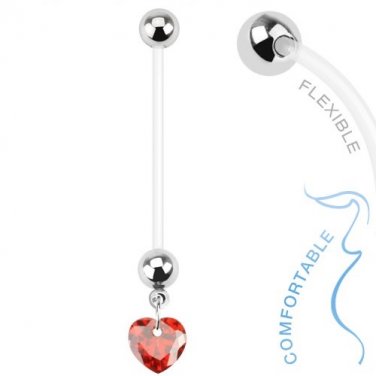 Heart Pregnancy With Red CZ Gem Belly Ring