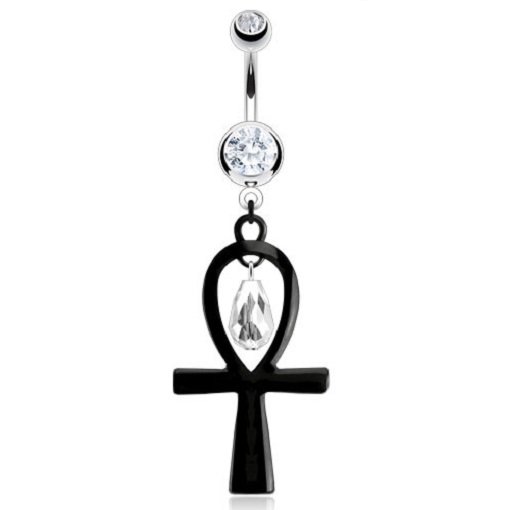 Black Acrylic Ankh with Bead Dangle