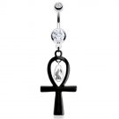 Black Acrylic Ankh with Bead Dangle