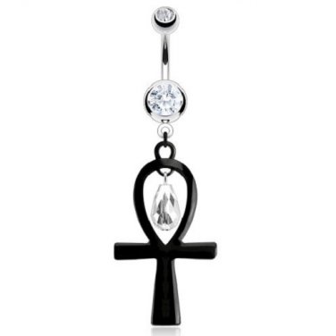 Black Acrylic Ankh with Bead Dangle