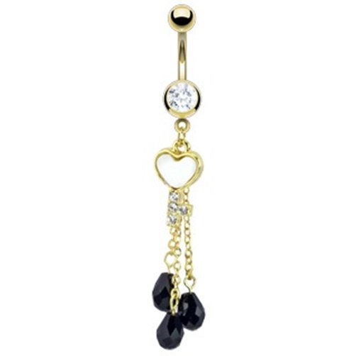 Pearl Inlay Heart Key with Black CZs Dangle
