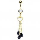 Pearl Inlay Heart Key with Black CZs Dangle