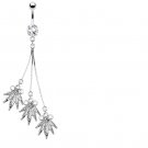 Triple Leaf Dangle Navel Ring w/Prong CZ Set