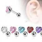Heart With Red CZ Tragus/Cartilage Piercing Studs