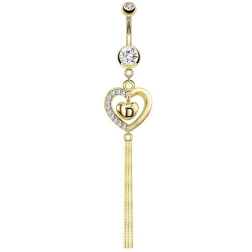 Double Hearts Dangle 14kt Gold Plated Navel Ring