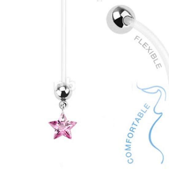 BioFlex Pregnancy Navel Ring with Pink Star Dangle