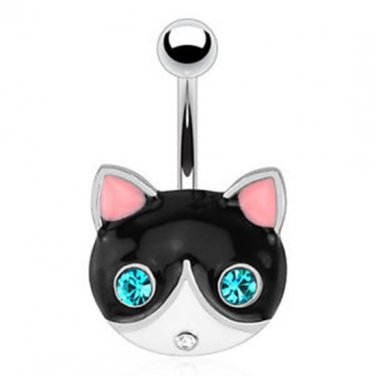 Black Cat Face with Emerald Gemmed Eyes