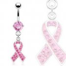 Pink Awareness Ribbon Multi Gem Dangle