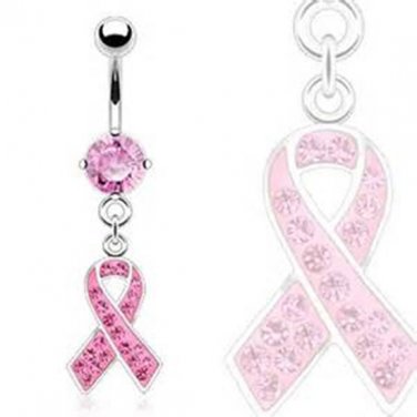 Pink Awareness Ribbon Multi Gem Dangle