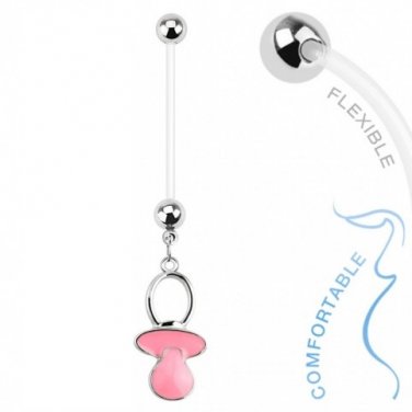 Baby Pacifier Pink Dangle Bio Flex Pregnancy Navel Ring