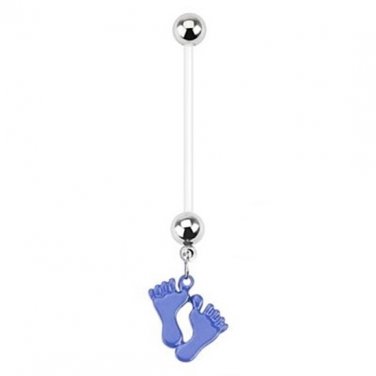 Baby Feet Blue Dangle Bio Flex Pregnancy Navel Ring