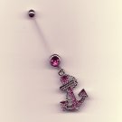 Pregnancy Multi Paved Anchor/Pink Gems Navel Ring
