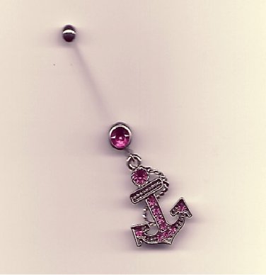 Pregnancy Multi Paved Anchor/Pink Gems Navel Ring