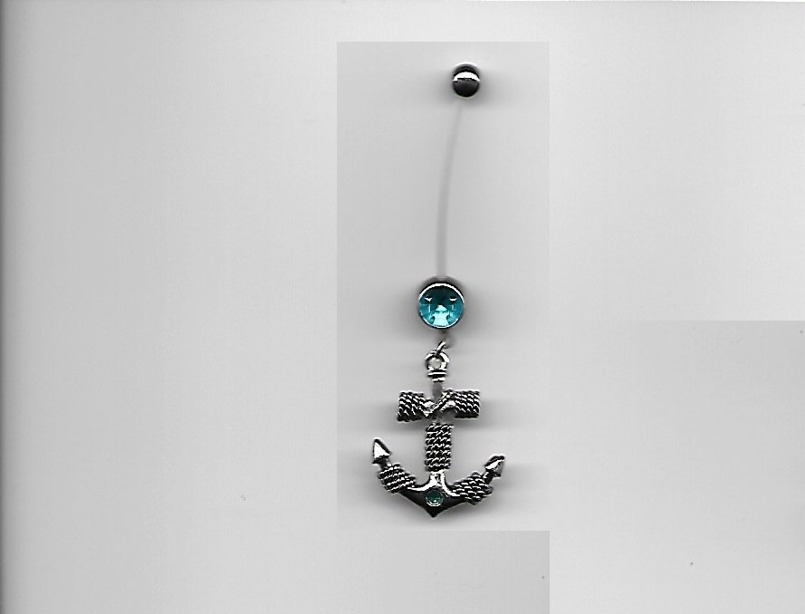 Pregnancy Roped Anchor/Aqua Gems Navel Ring
