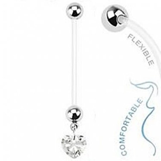 Pregnancy Dangling Heart with Clear Prong CZ Navel Ring