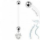 Pregnancy Dangling Heart with Clear Prong CZ Navel Ring