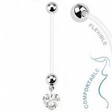 Pregnancy Dangling Heart with Clear Prong CZ Navel Ring