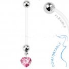 Pregnancy Dangling Heart with Pink Prong CZ Navel Ring
