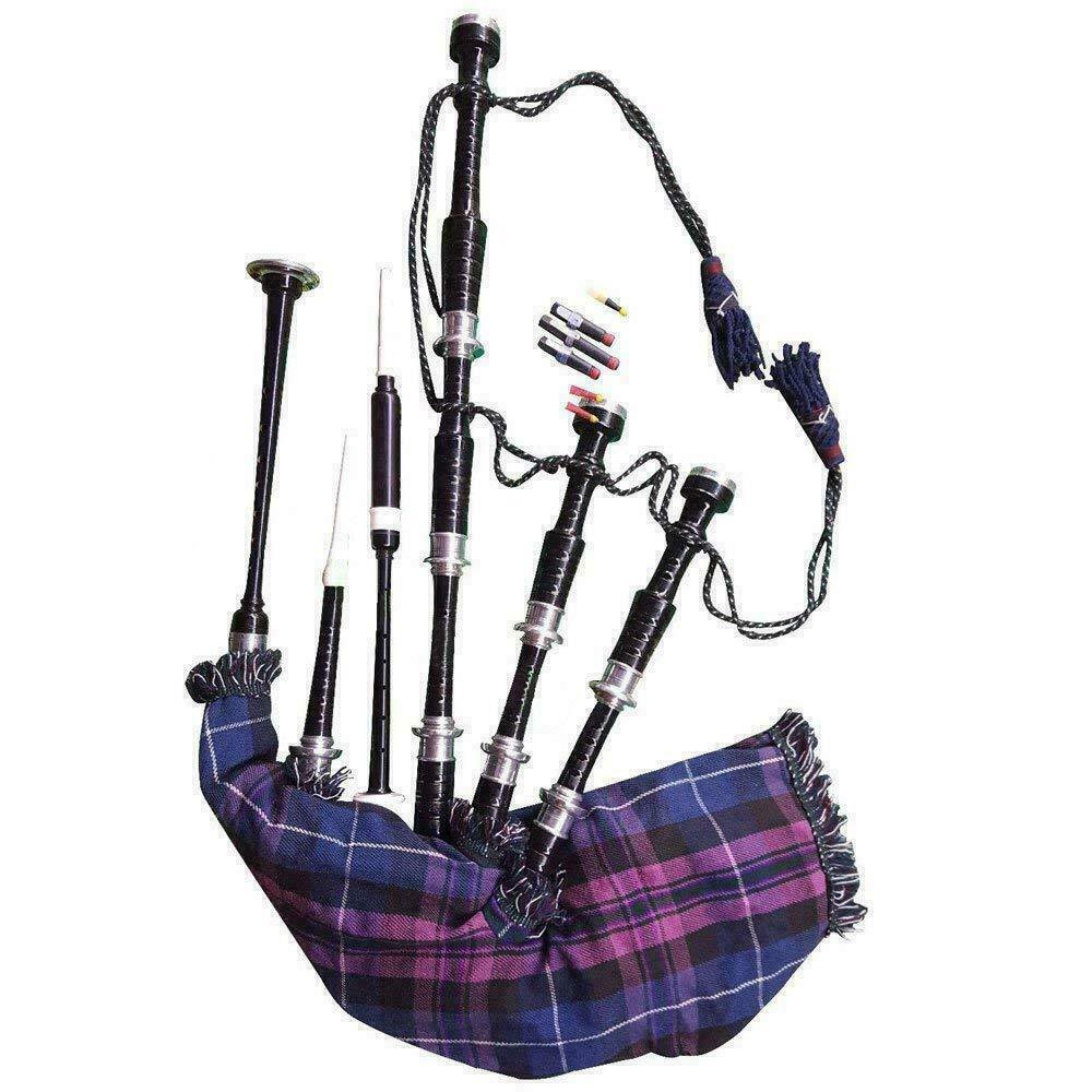 PRIDE OF SCOTLAND Tartan Rosewood Bagpipes Black Finish With Silver Mounts