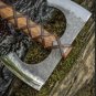 Hand forged Steel Double Blade Viking Axe | Rose Wood Handle Leather Rapping