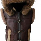 Men’s Aviator RAF B3 Shearling Sheepskin Leather Bomber Jacket Hooded Fur Vest