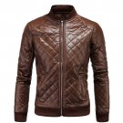 Men's Vintage Genuine Brown Leather Motorcycle Jacket Quilted Slim Fit