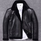 New Men's Black Shearling Jacket Genuine Sheepskin B3 Bomber Winter Jacket