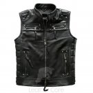 Gothic Fashion Vest Mens Black Genuine Leather Vest - Punk Vest - Rave Outfits