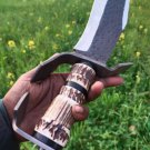 Custom Handmade Stag Horn Hunting Knife with Hand Forged D2 Steel With Sheath