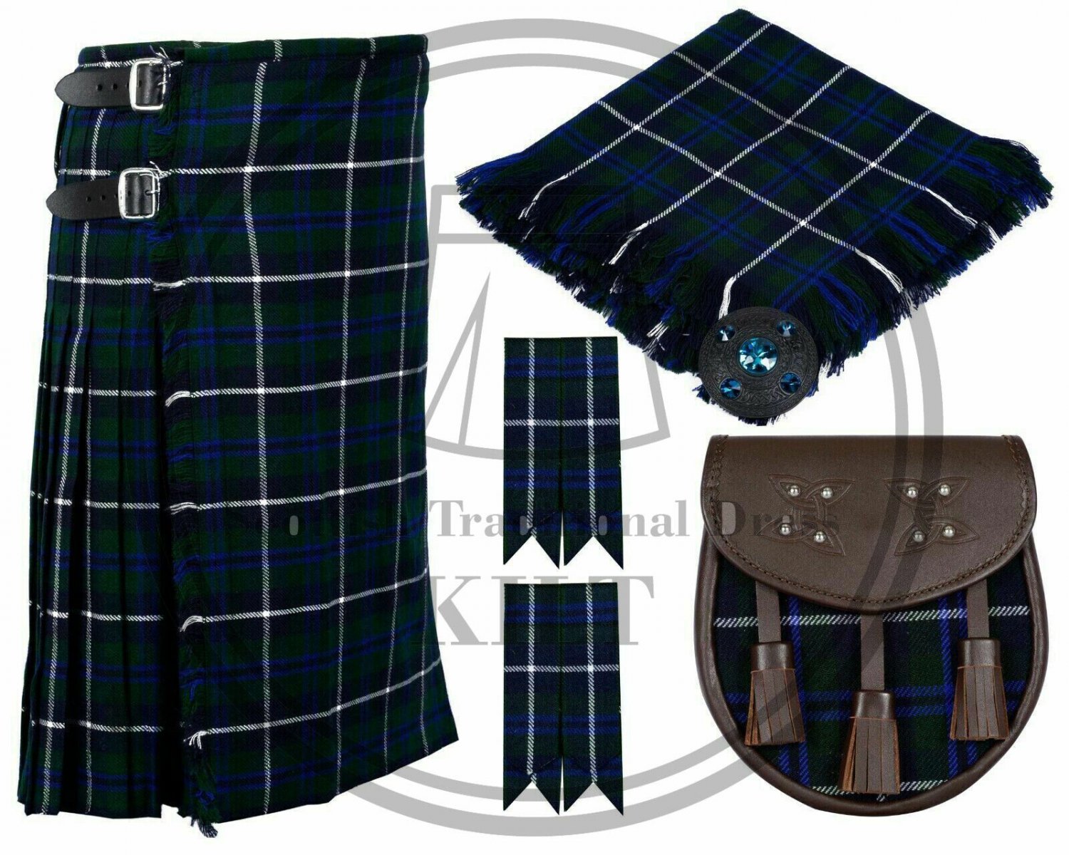 Scottish 8 Yard Traditional Blue Douglas Kilts & Matching Accessories ...