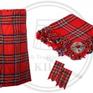 Men's Scottish 8 Yards Tartan Royal Stewart Kilt and Accessories 4 Pcs Package Color