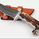 CUSTOM HANDMADE DAMASCUS HUNTING AND SKINNING KNIFE WITH DEER STAG ANTLER HANDLE